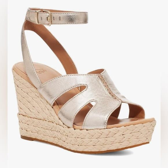 UGG Women's Careena Pale Metalic Wedge Sandals Size 10 - Picture 1 of 8